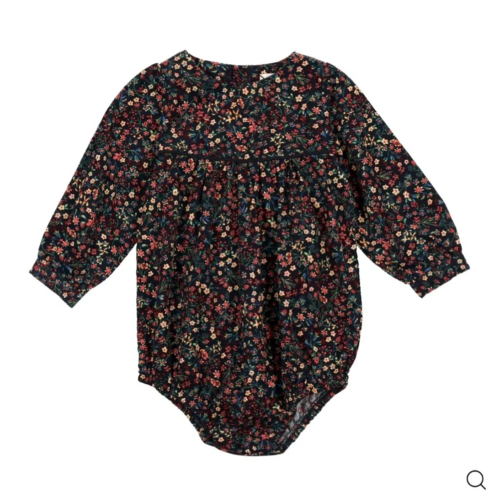 NWT Analogie by Lil Legs Luxe Navy Floral Corduroy Romper Sz 2-3 Holiday Outfit